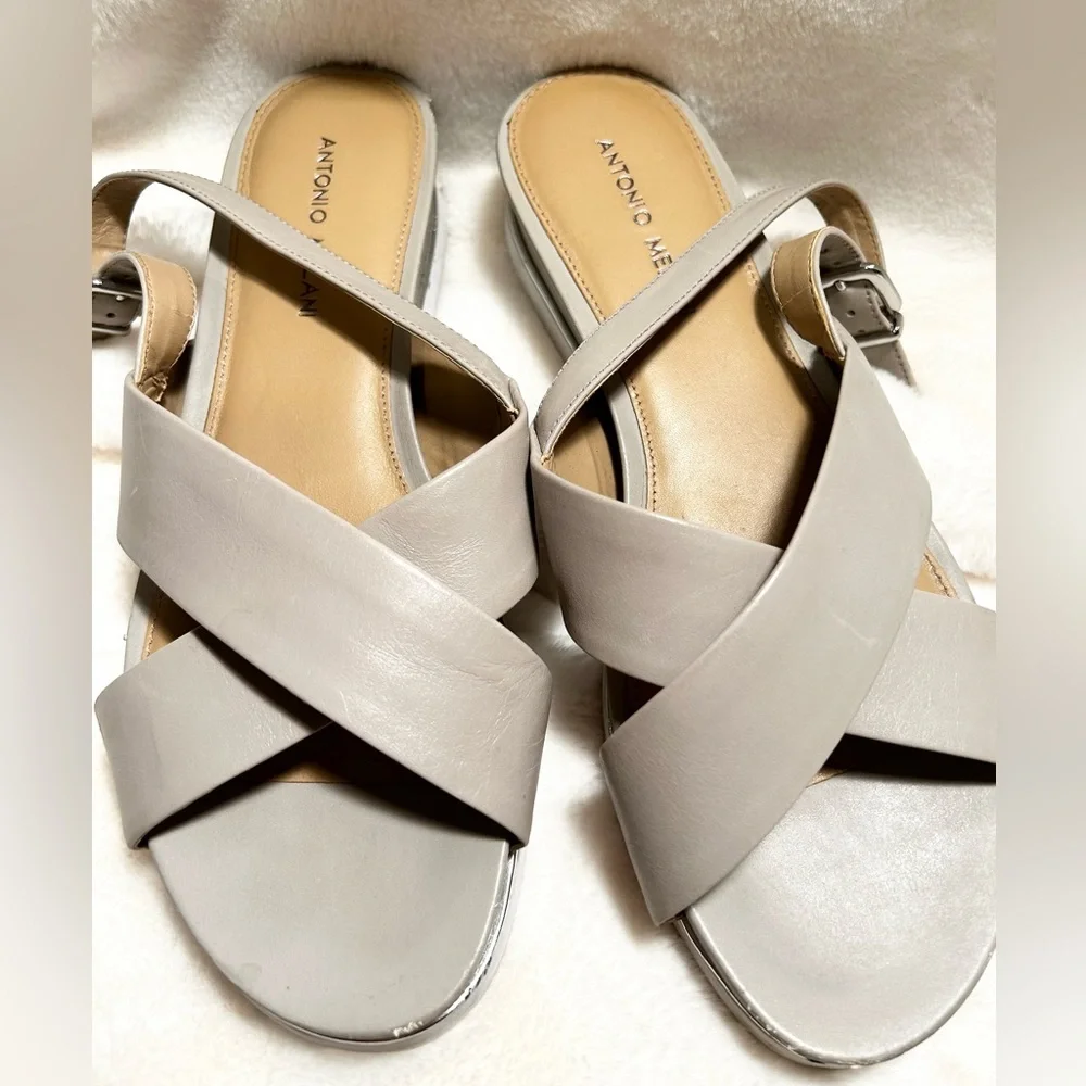 WOMENS SIZE 9.5M TAUPE/LIGHT GRAY ANTONIO MELANI SANDALS